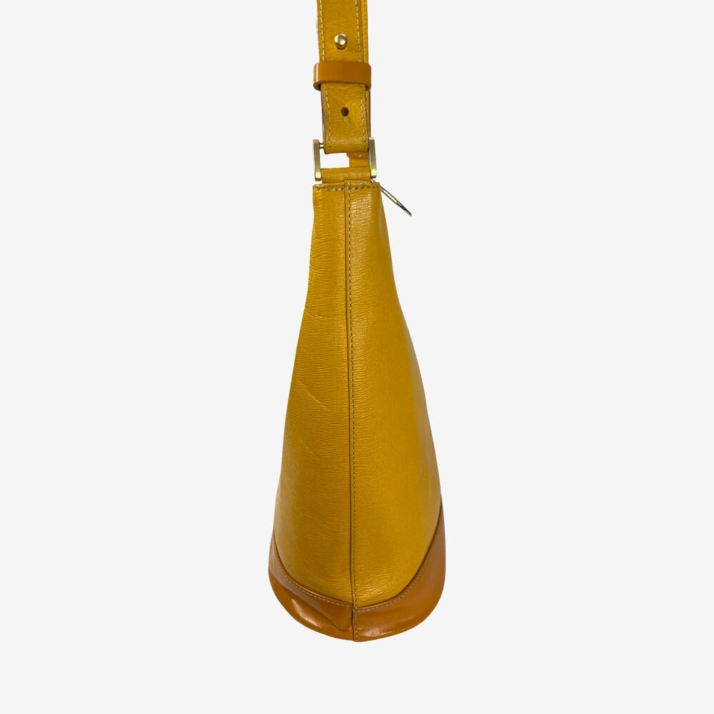 Burberrys Yellow Embossed Leather Bucket Shoulder Bag Vintage Nova Check Lining - Picture 12 of 16